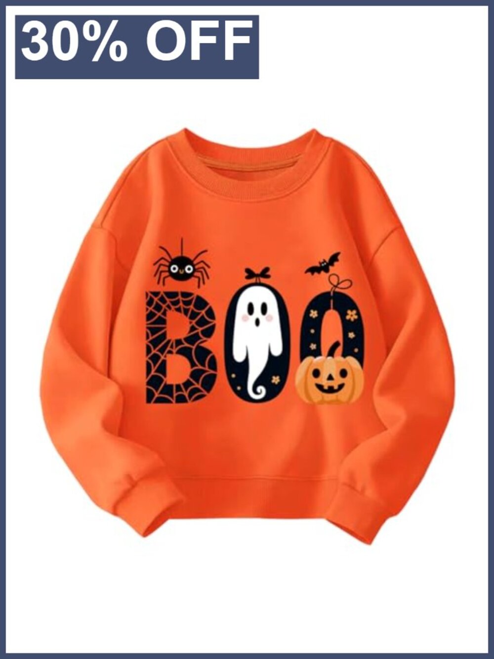Kids Halloween Sweatshirt Cotton Pumpkin Ghost Bat Long Sleeve Crewneck